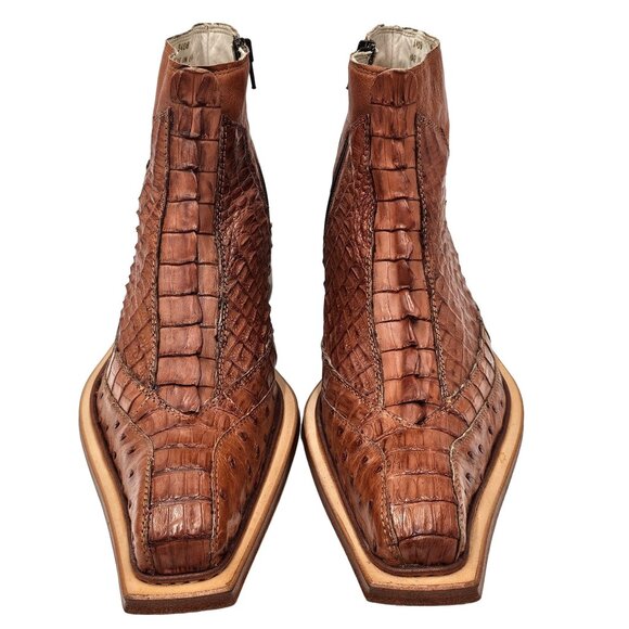 Exotic Fennix Italy Hornback Crocodile Ostrich Brown sz 9 Chelsea Dress Zip Boot - Picture 11 of 16